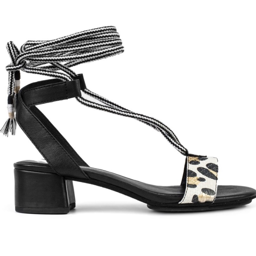 NWT YOSI SAMRA BLK LEOPARD PYTHON LEATHER SANDAL